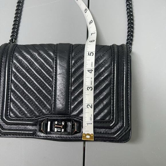 Rebecca Minkoff Love Crossbody Bag Black Chevron Quilted Chain Strap Leather - Picture 14 of 16